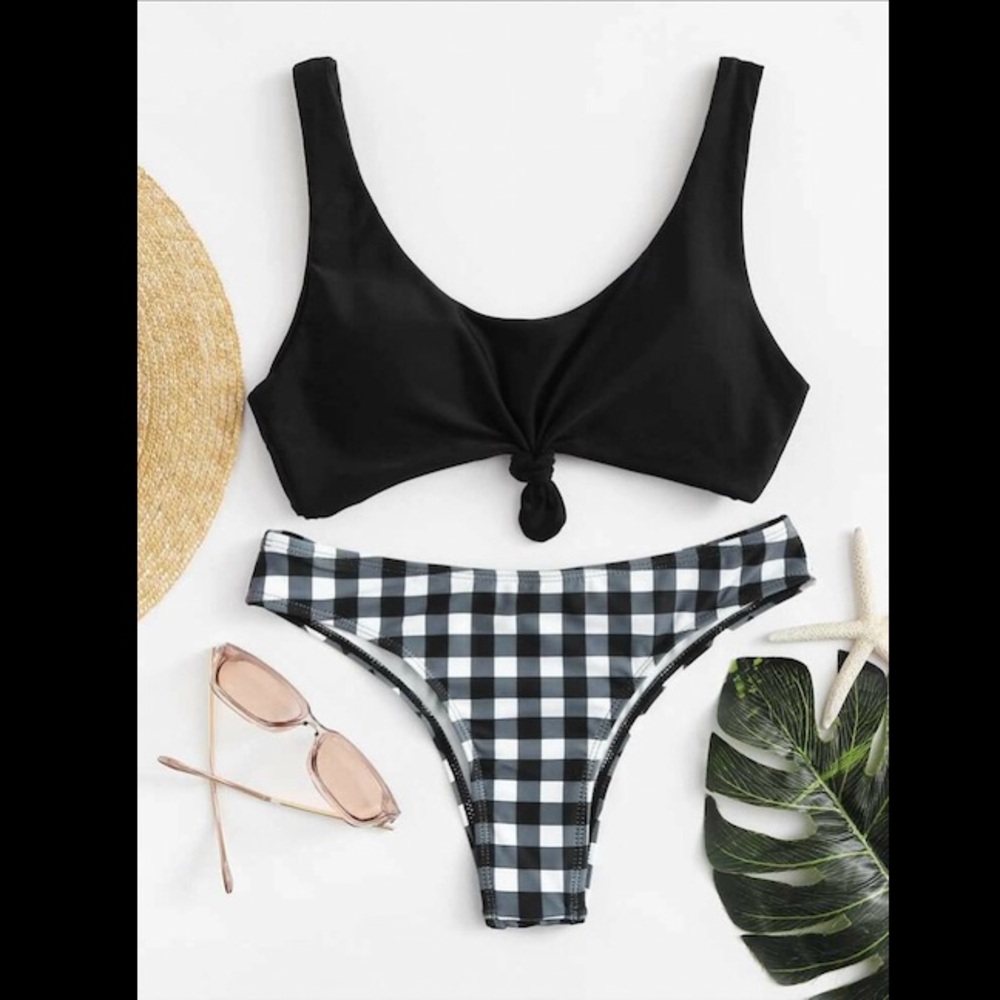 Gingham Tie Front Bikini Set